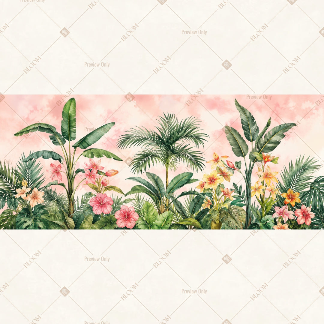 Pink Tropical Botanical Wide Backdrop