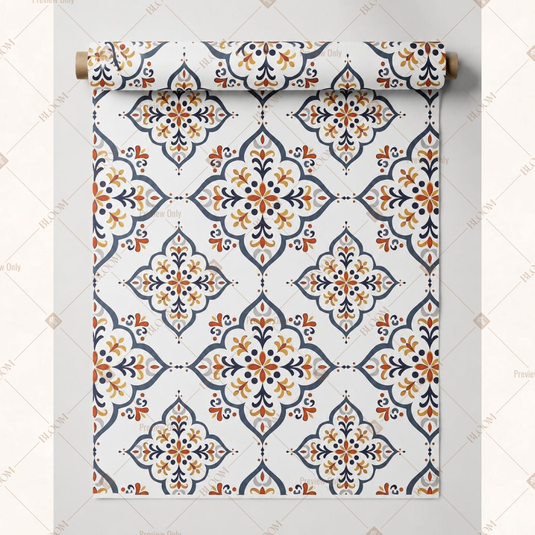 Blue Tile Motif Fabric Roll Pack of 25