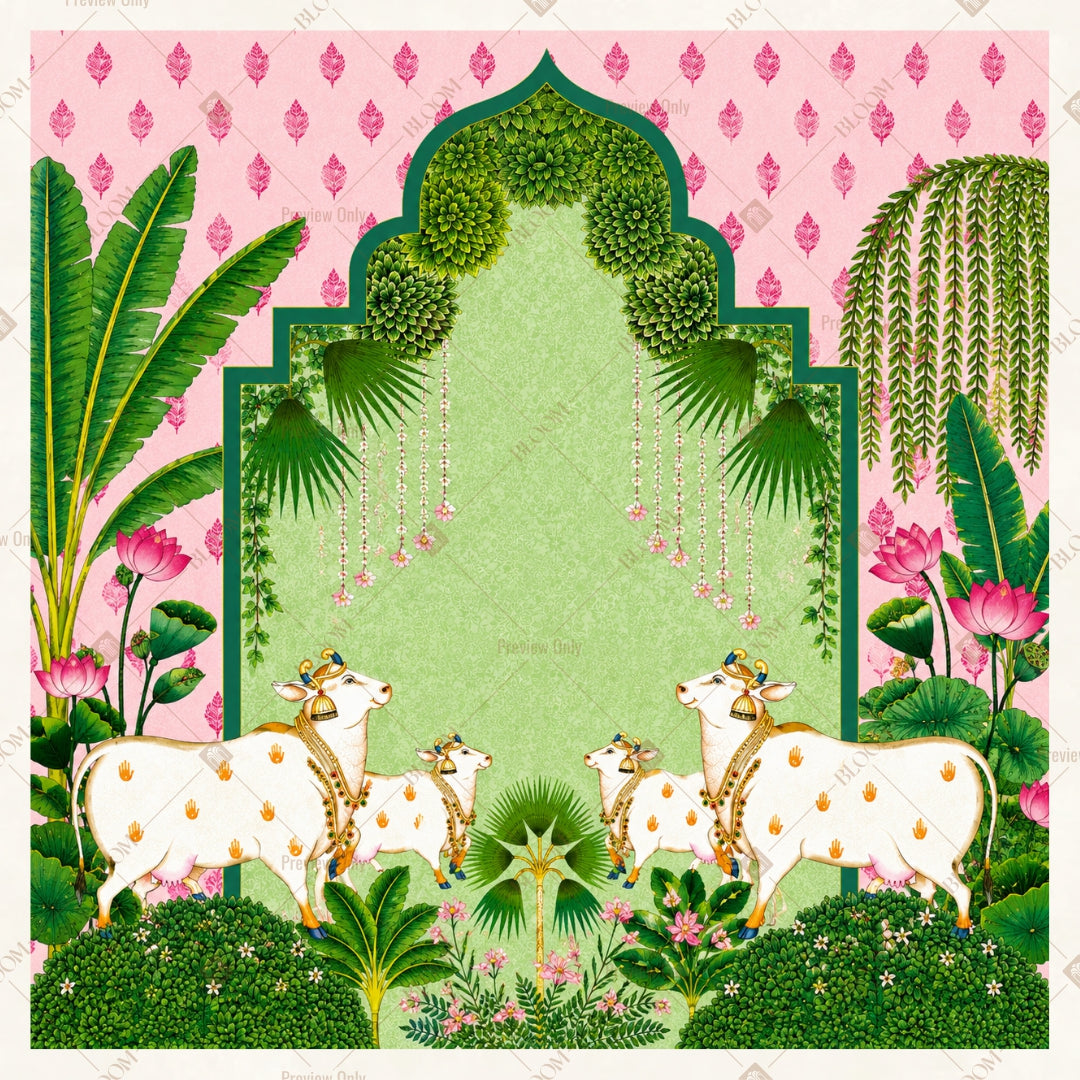 Green Mughal Arch Cow Square Backdrop
