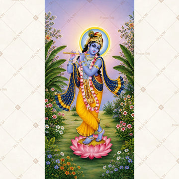 Lord Krishna Lotus Garden Vertical Backdrop