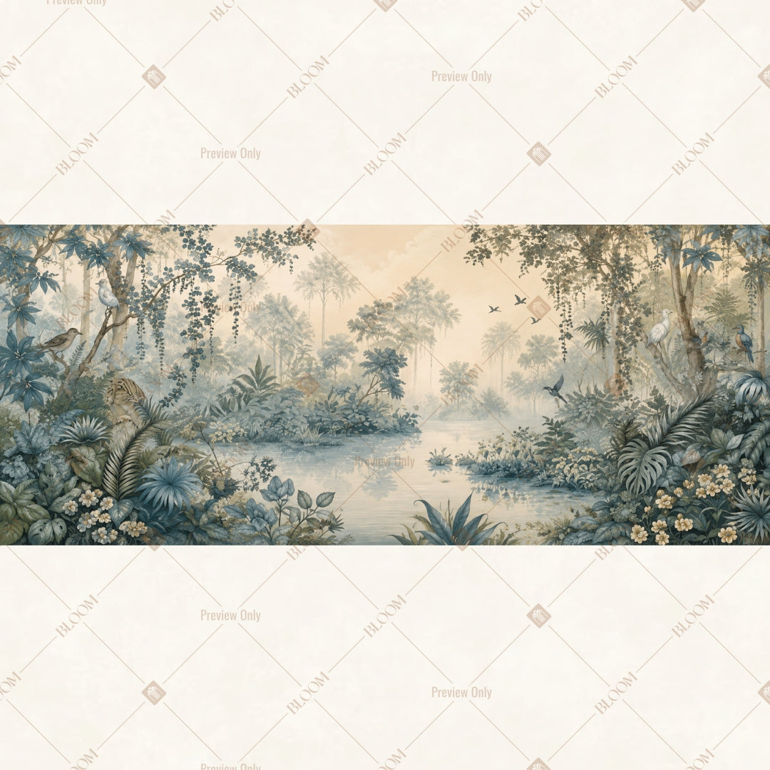 Vintage Blue Landscape Panorama Wide Backdrop