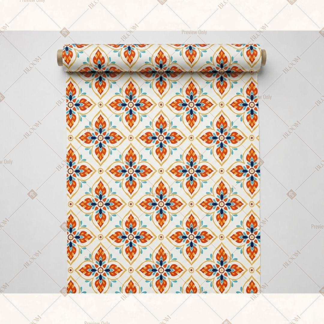 Orange Floral Motif Fabric Roll Pack of 25