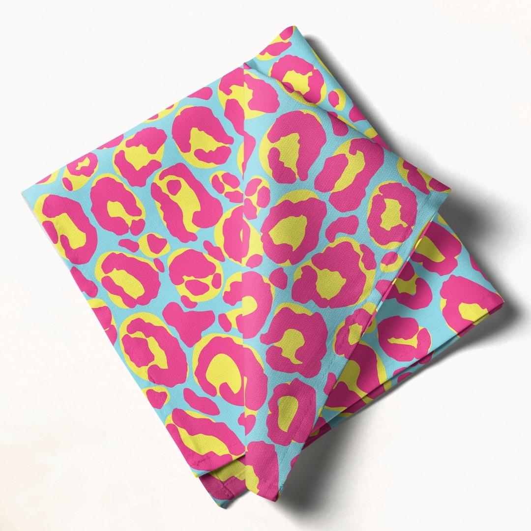 Blue and Pink Leopard Print: Napkins 18" X 18" - Pack Of 20
