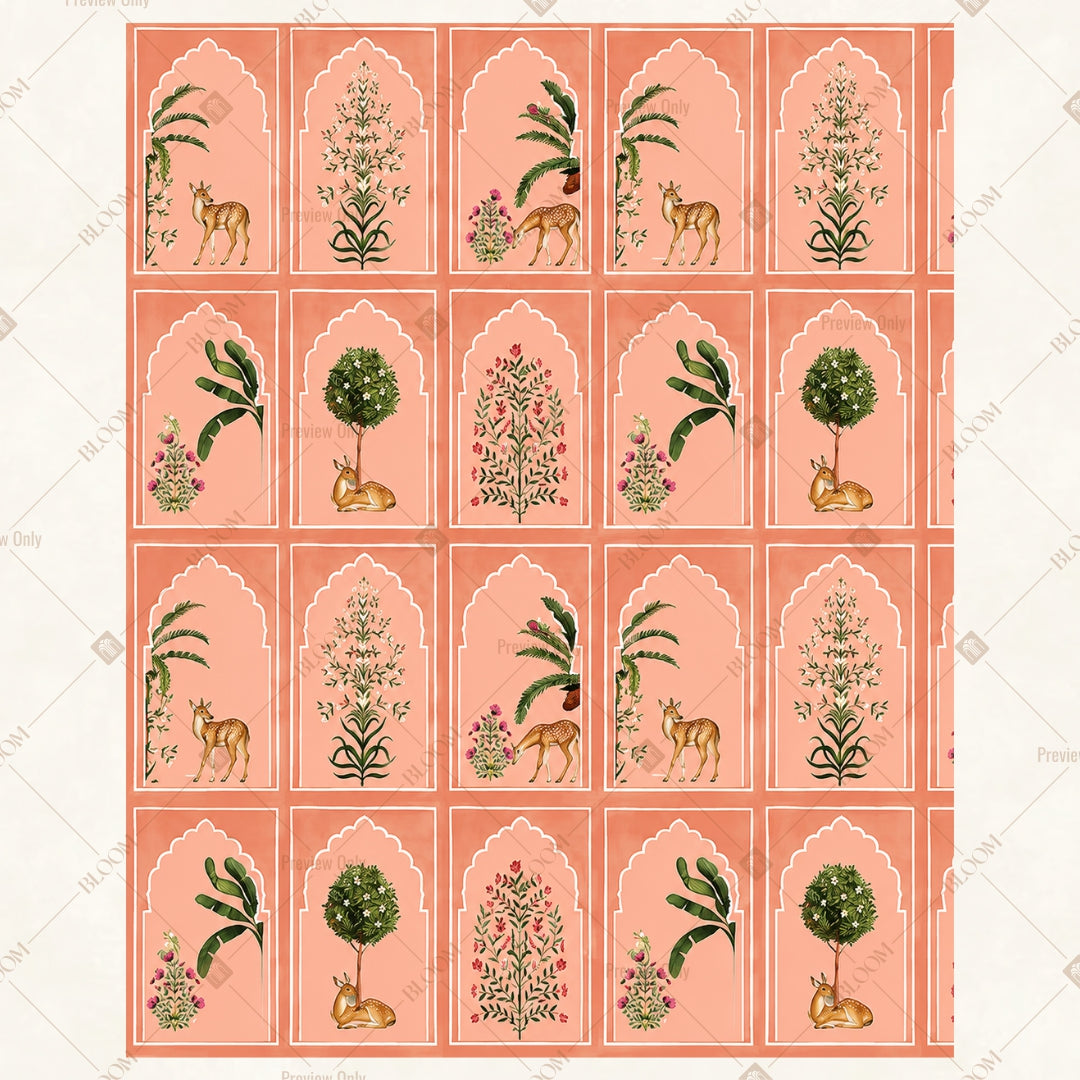 Peach Botanical Pattern Portrait Rectangle Backdrop