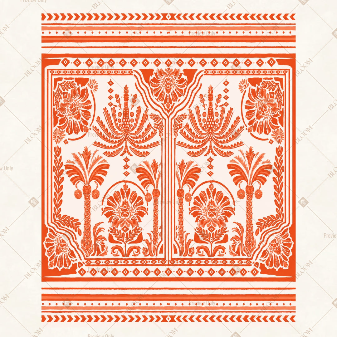 Coral Floral Block Print Portrait Rectangle Backdrop