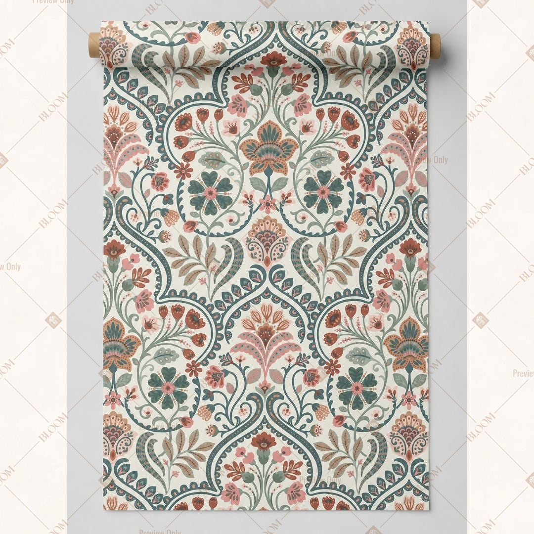 Aqua Paisley Fabric Roll Pack of 25