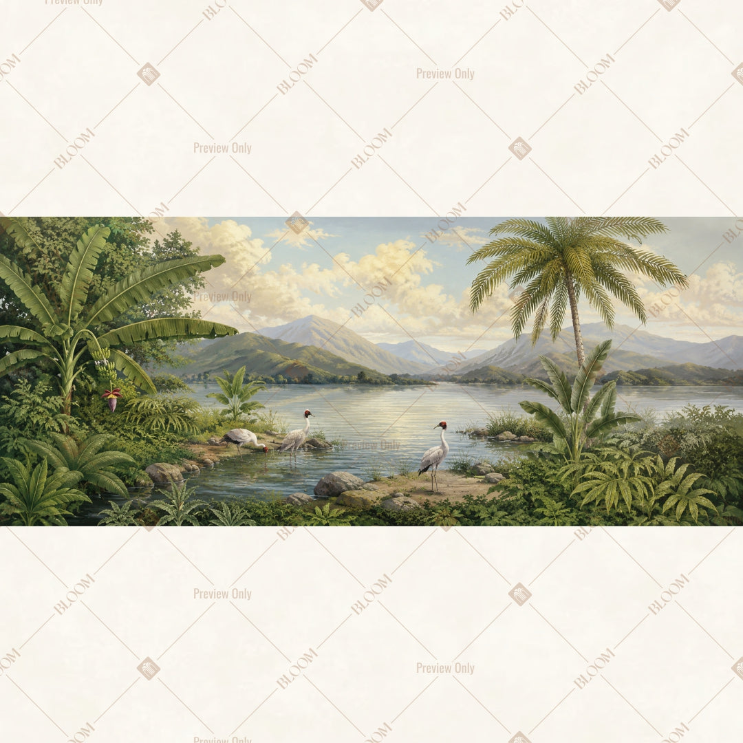 Vintage Mountain Lake Panorama Wide Backdrop