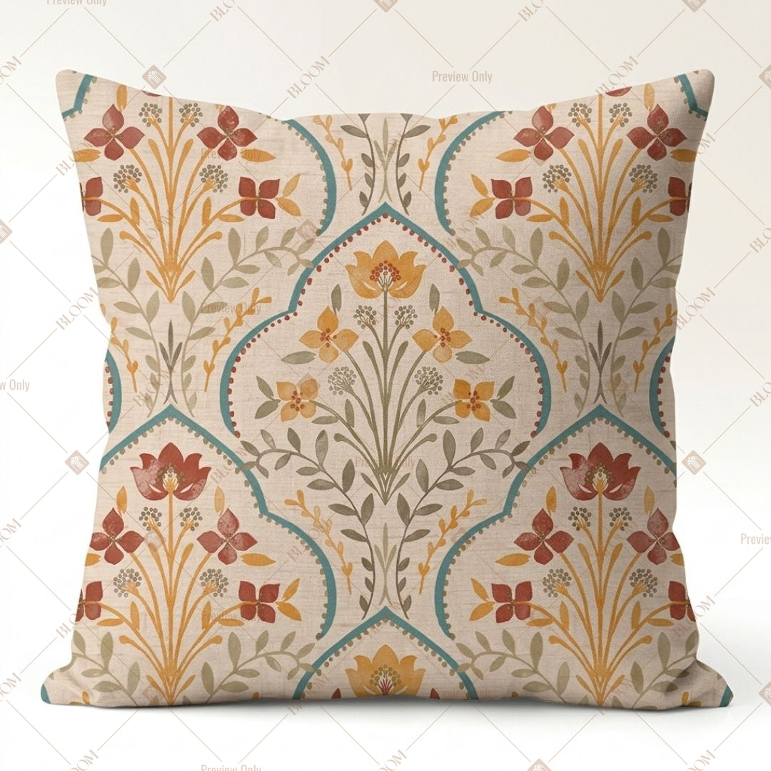 Beige Mughal Floral Cushion Cover Pack of 12