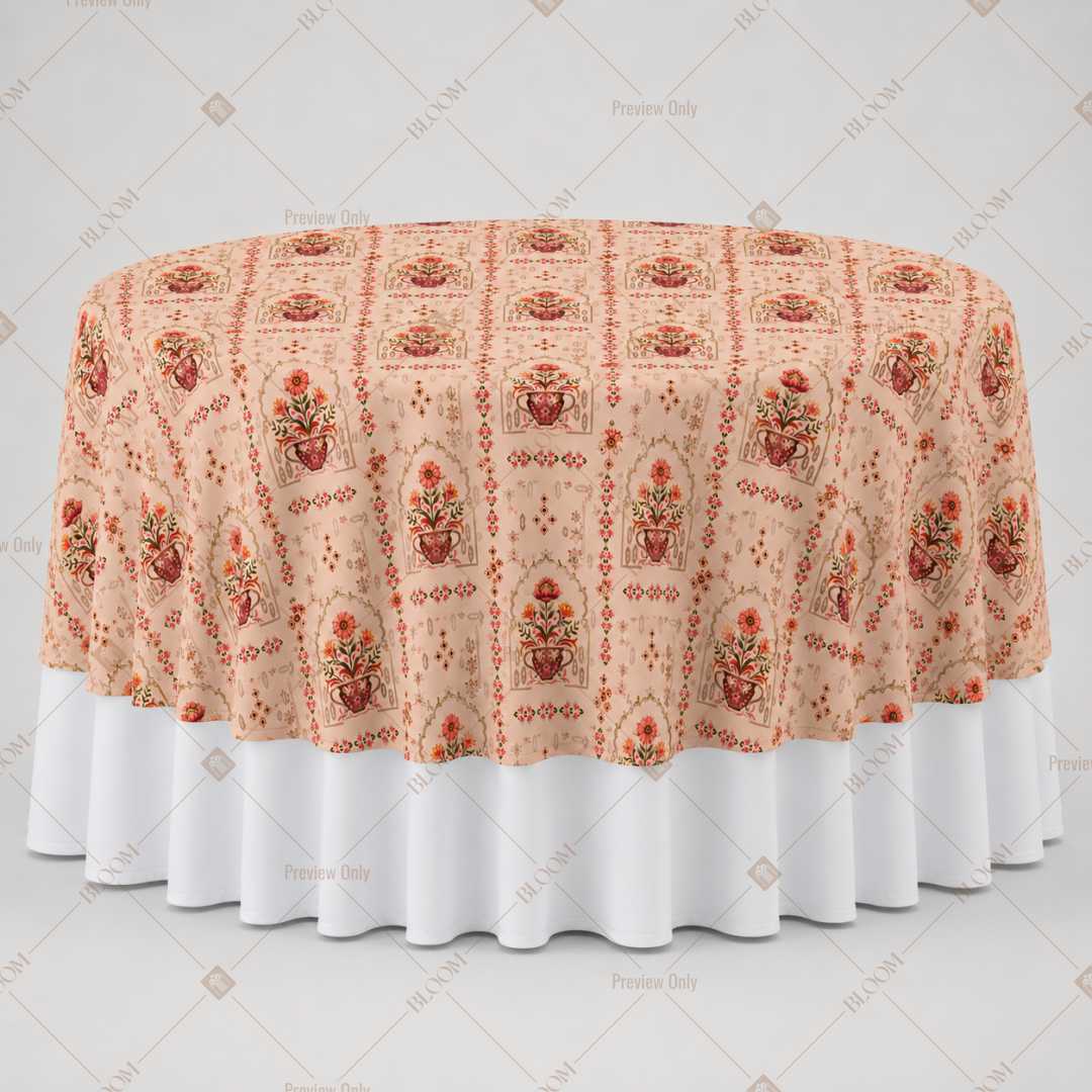 Vintage Peach Floral Block Print Table Overlay Pack of 6
