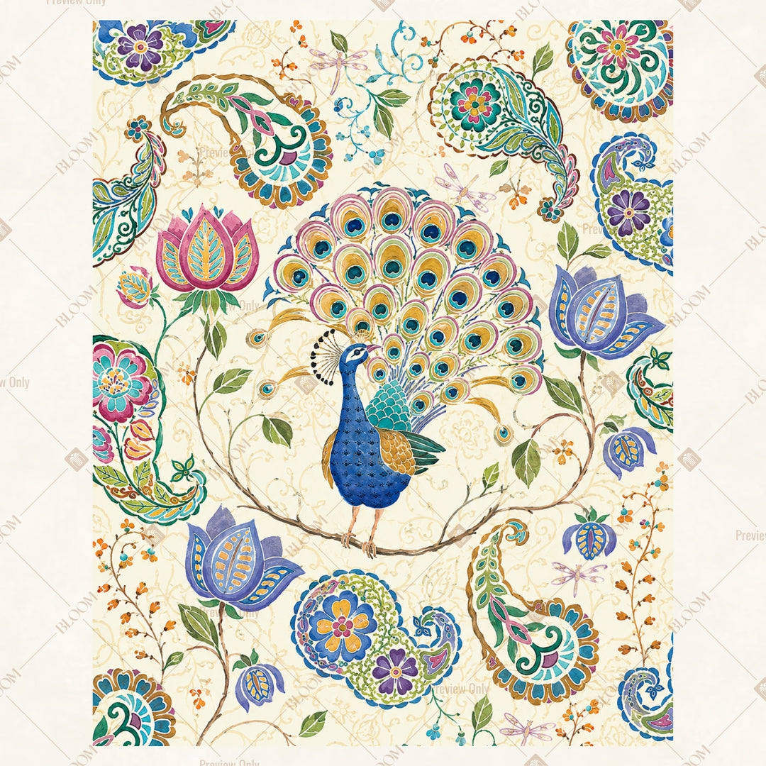 Blue Peacock Floral Pattern Portrait Rectangle Backdrop