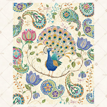 Blue Peacock Floral Pattern Portrait Rectangle Backdrop