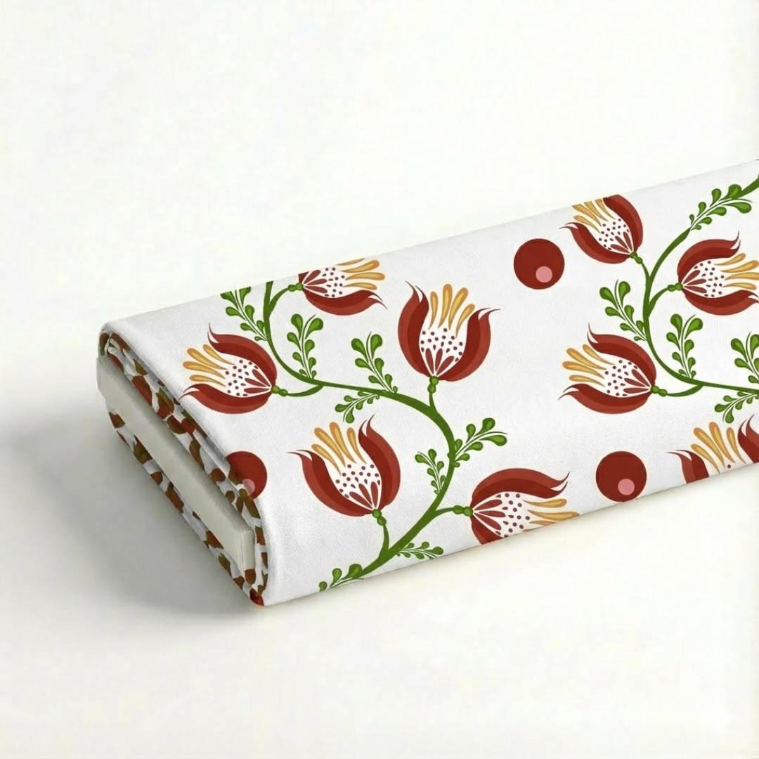 Ruby Gold Celebration Floral Fabric Roll