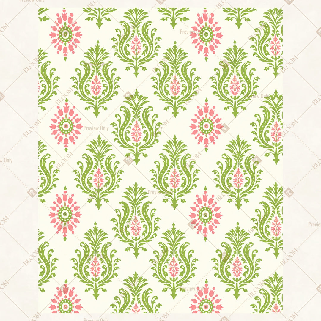 Green Floral Block Print Portrait Rectangle Backdrop