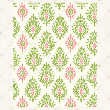 Green Floral Block Print Portrait Rectangle Backdrop