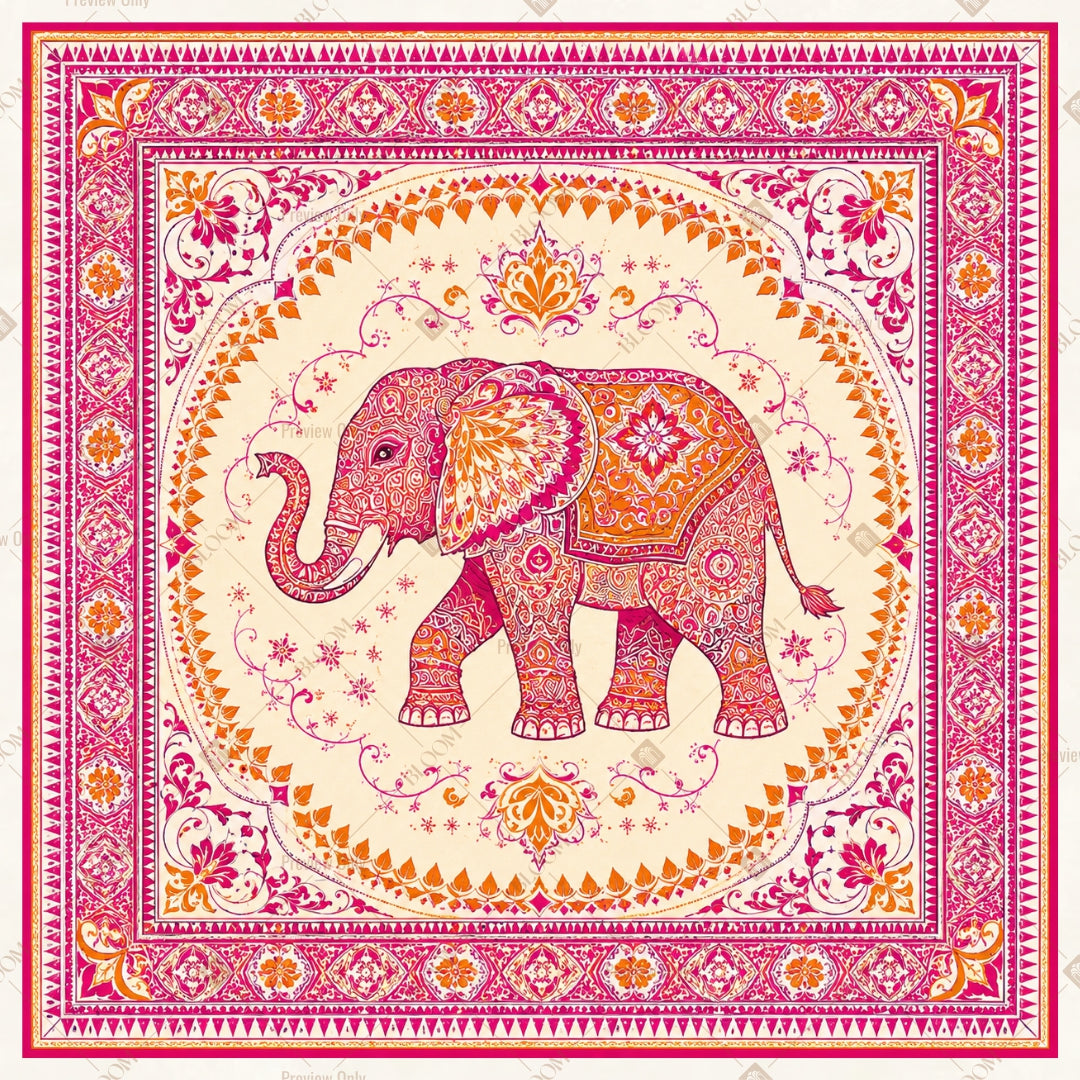Royal Pink Elephant Mandala Square Backdrop