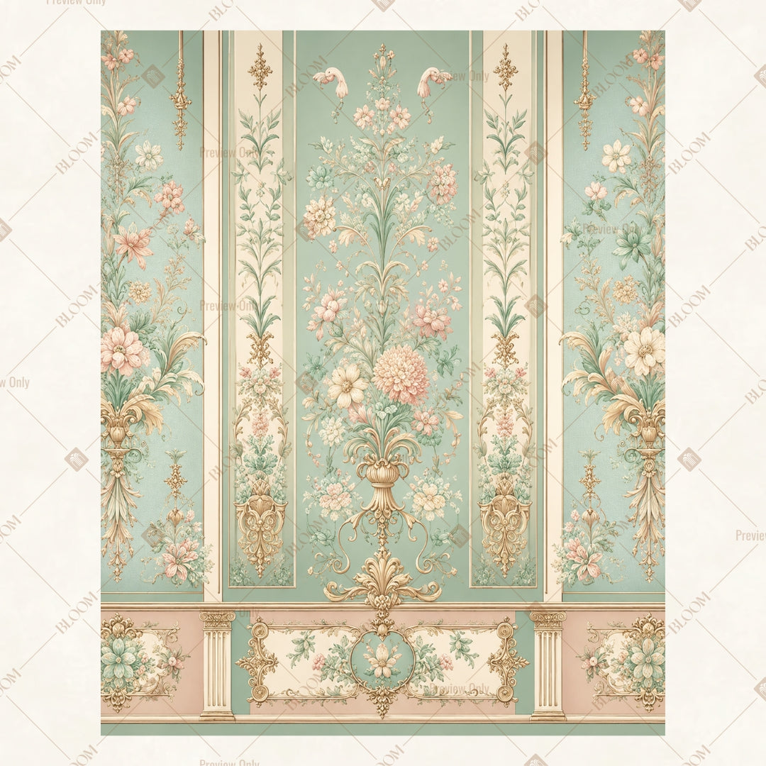 Vintage Mint Floral Panels Portrait Rectangle Backdrop