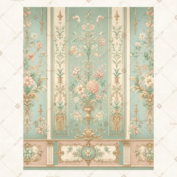 Vintage Mint Floral Panels Portrait Rectangle Backdrop