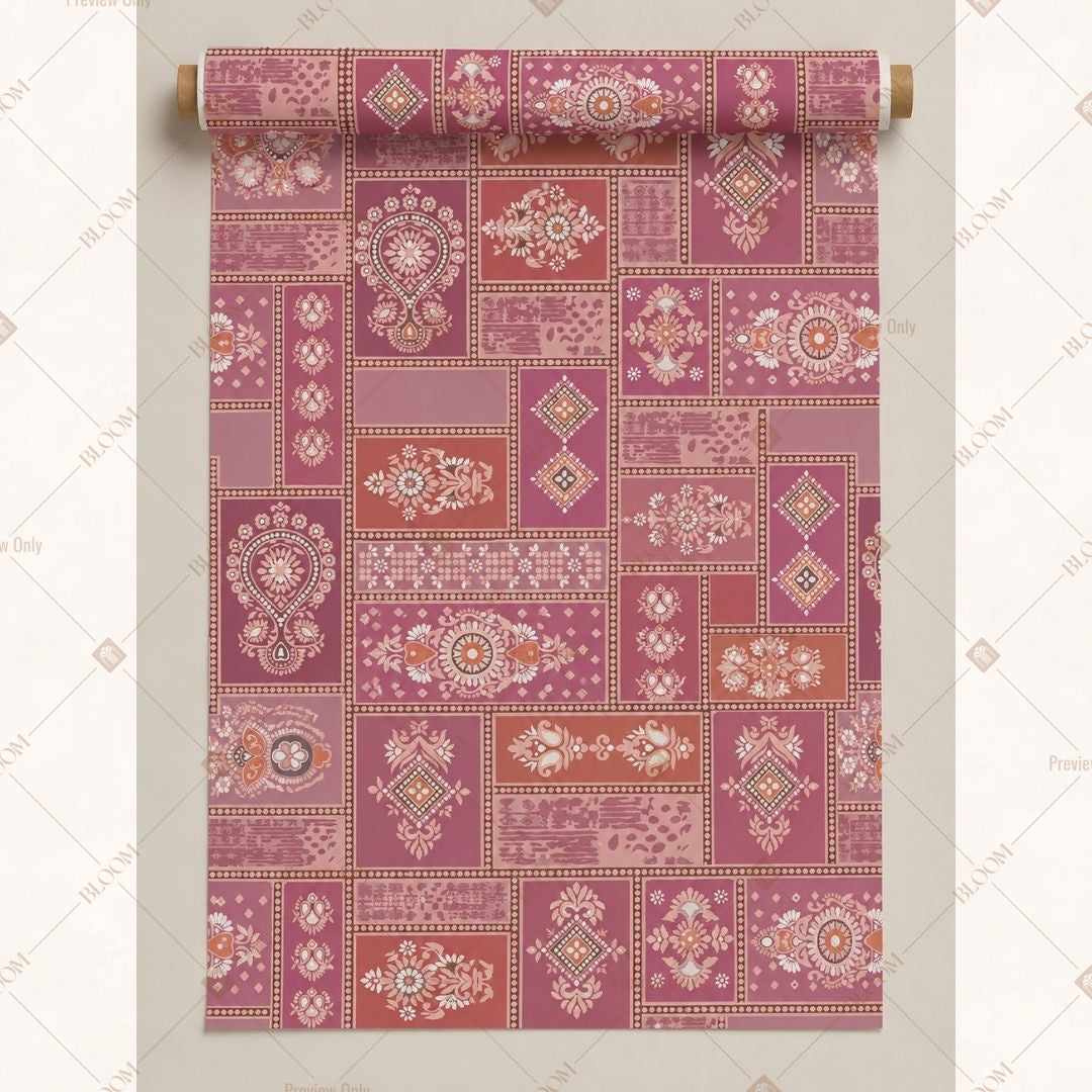 Pink Heritage Motif Fabric Roll Pack of 25