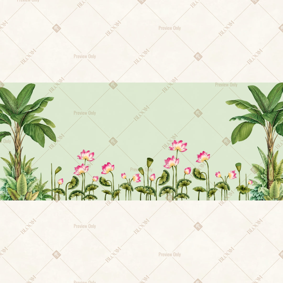 Lotus Pond Botanical Border Wide Backdrop