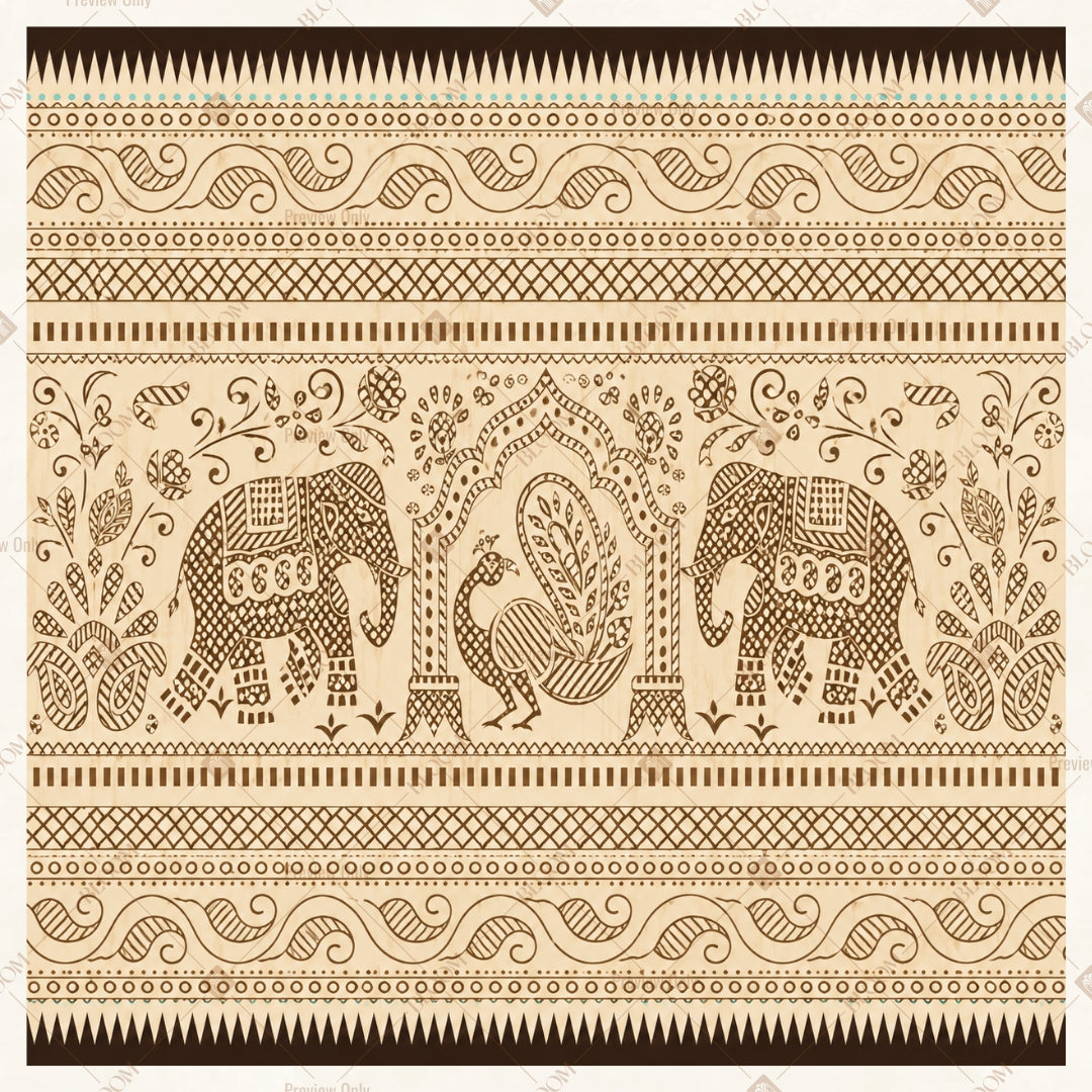 Vintage Elephant Wall Pattern Square Backdrop