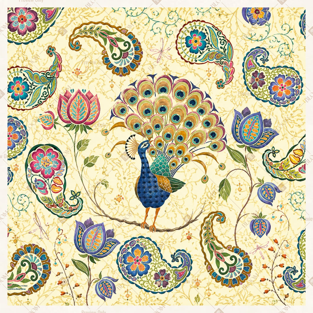 Blue Peacock Floral Pattern Square Backdrop