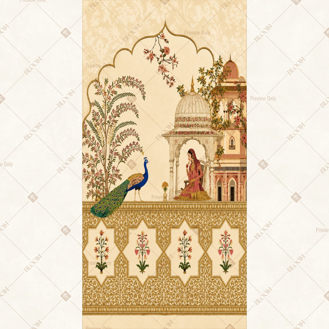 Vintage Indian Palace Illustration Vertical Backdrop