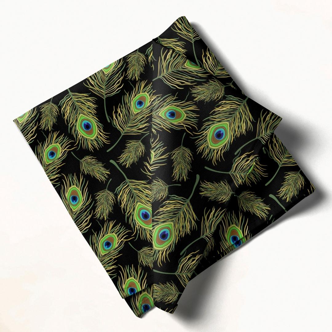 Black Peacock Feather: Napkins 18" X 18" - Pack Of 20