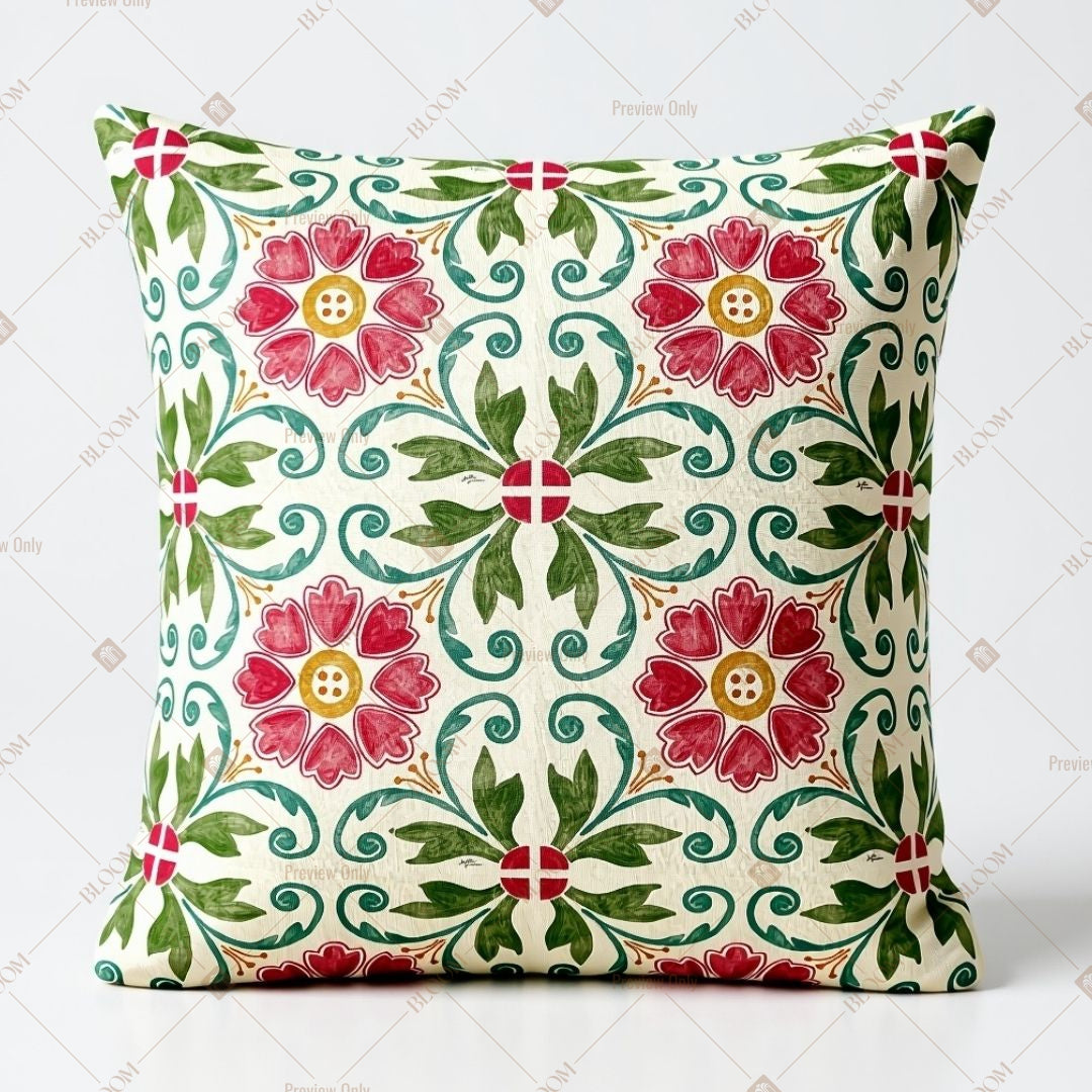 Green Folk Art Floral Cushion Cover Pack of 12