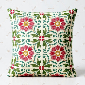 Green Folk Art Floral Cushion Cover Pack of 12
