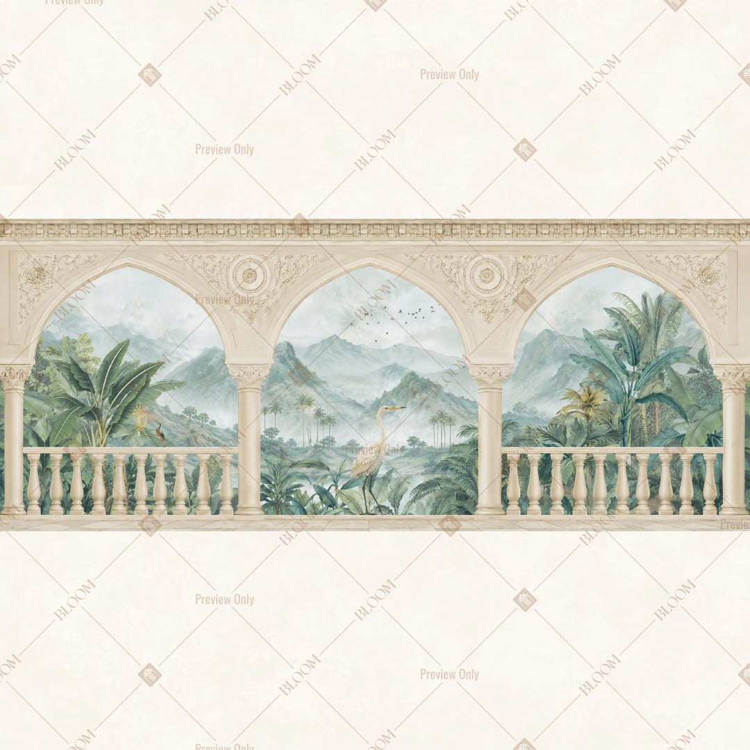 Blue Mughal Palace Border Wide Backdrop