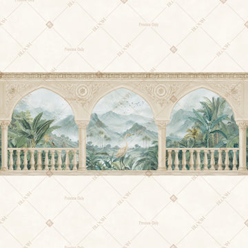 Blue Mughal Palace Border Wide Backdrop