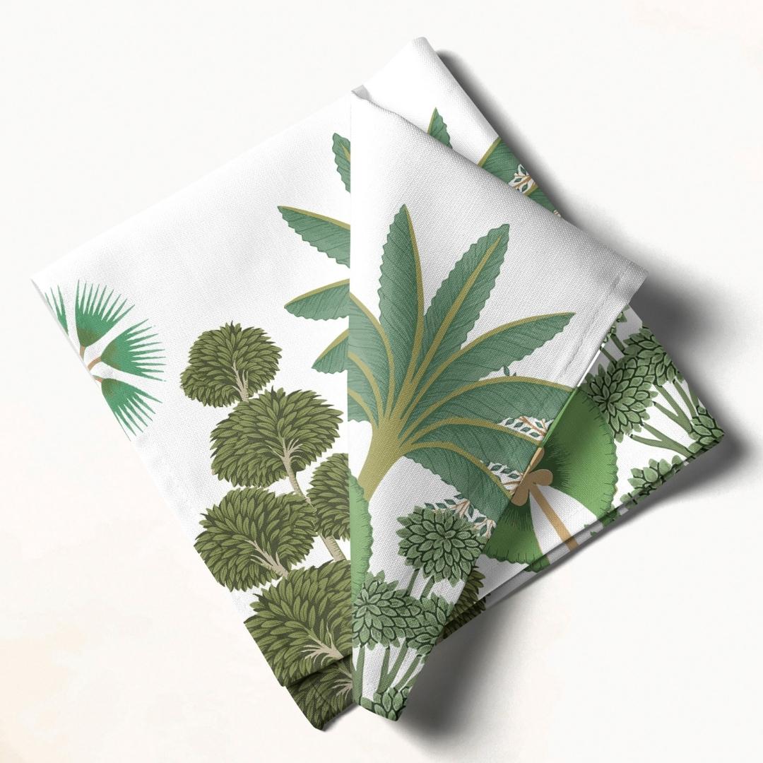 White & Green Botanical: Napkins 18" X 18" - Pack Of 20