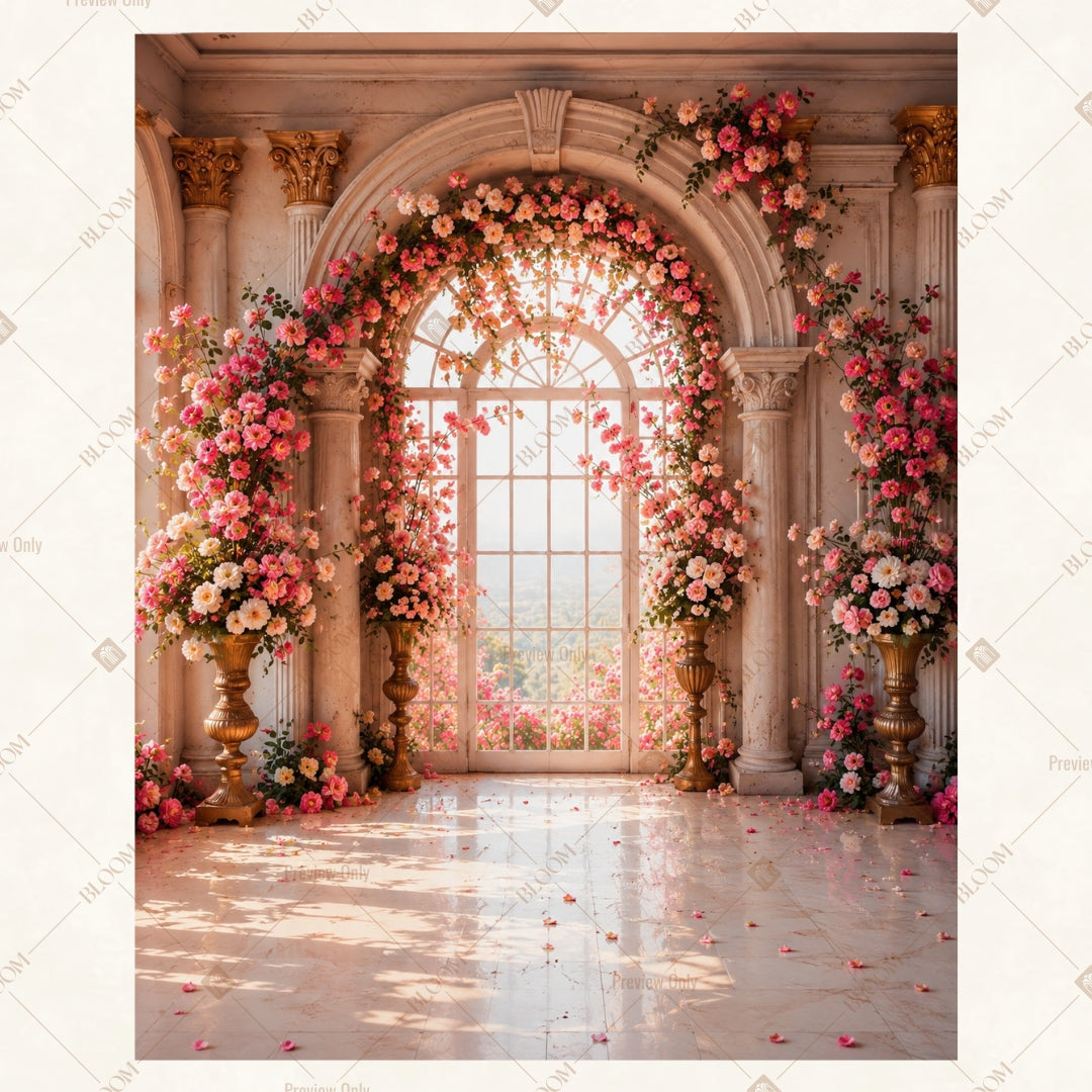 Romantic Rose Window Arch Portrait Rectangle Backdrop