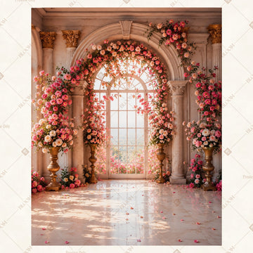 Romantic Rose Window Arch Portrait Rectangle Backdrop