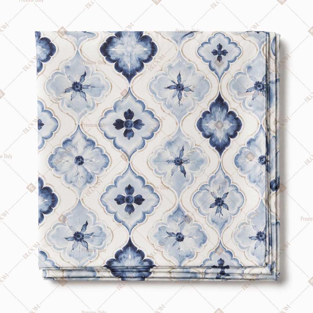 Blue Damask Motif Pattern Design