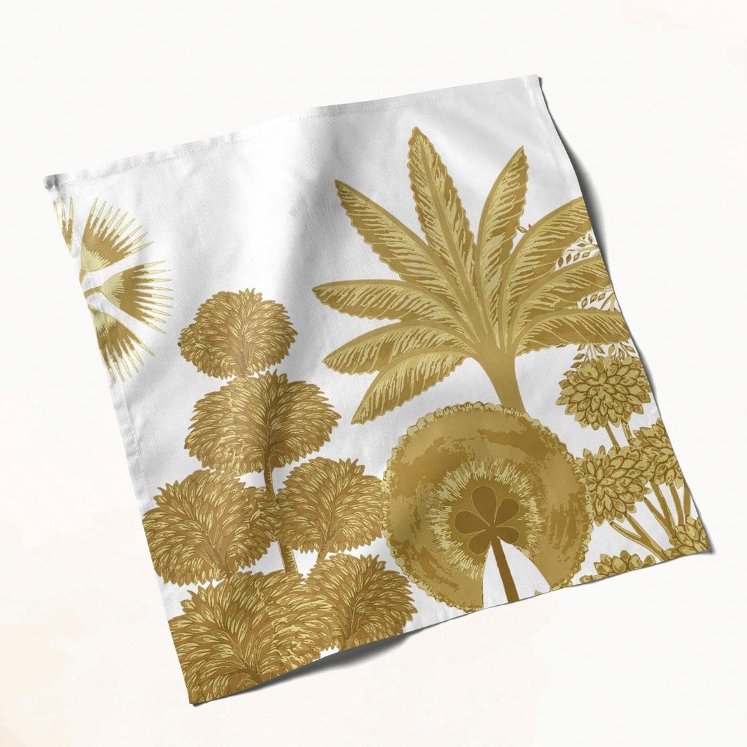 White & Gold Palm Botanical: Napkins 18" X 18" - Pack Of 20