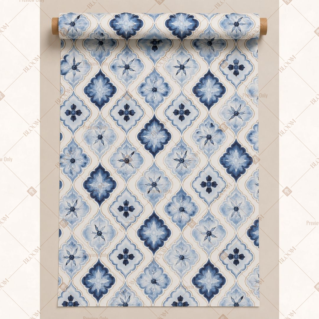 Blue Diamond Motif Fabric Roll Pack of 25