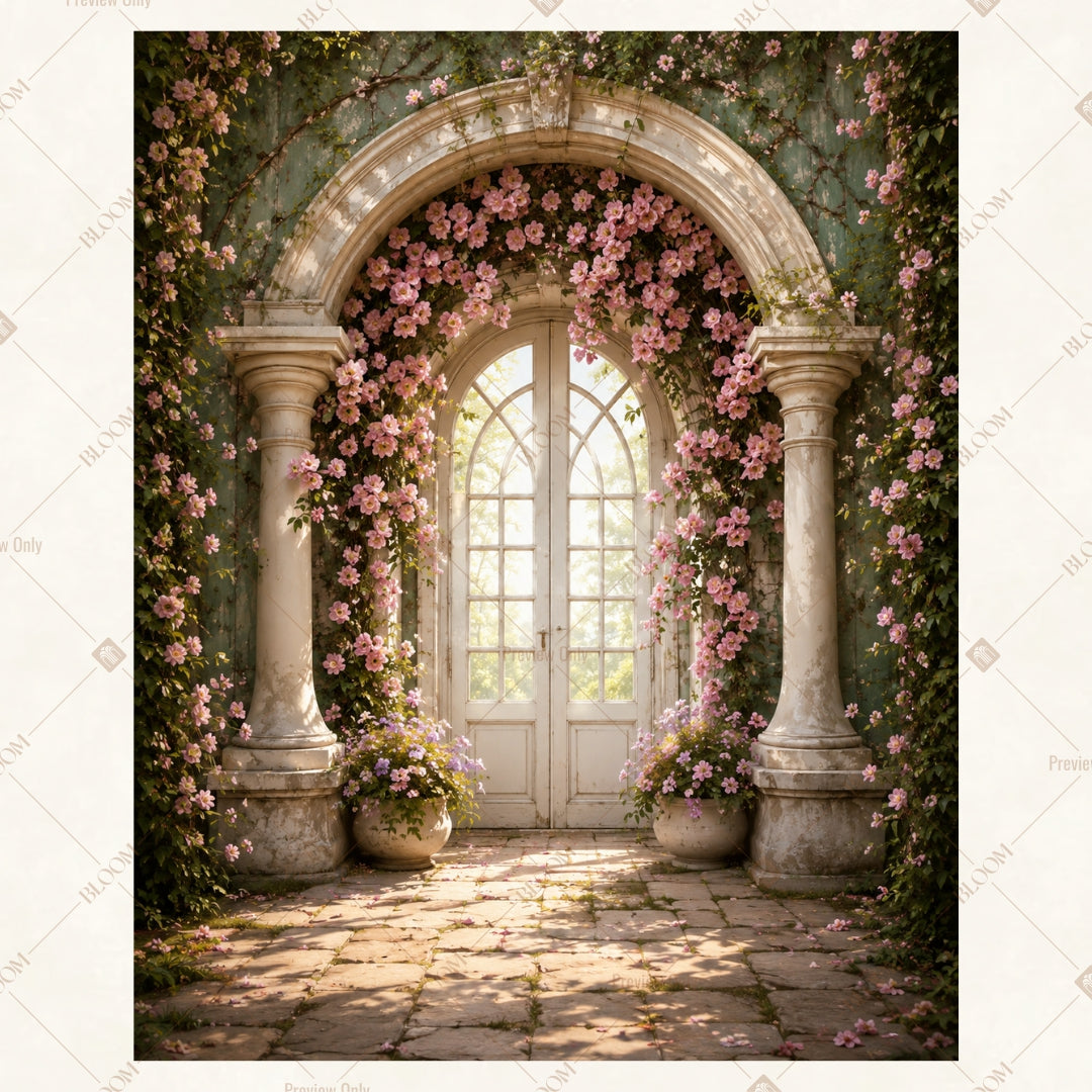 Floral Stone Garden Window Portrait Rectangle Backdrop