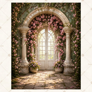 Floral Stone Garden Window Portrait Rectangle Backdrop