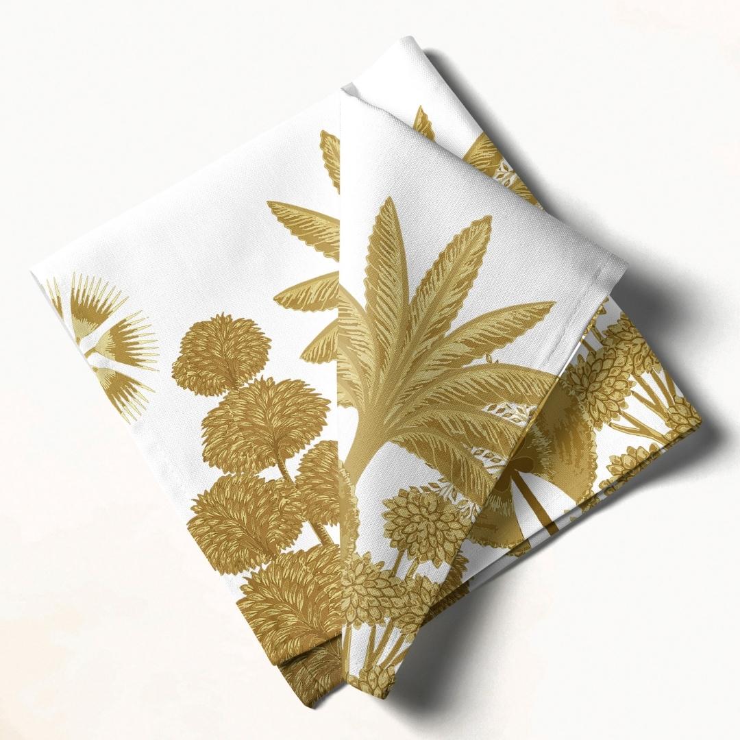 White & Gold Palm Botanical: Napkins 18" X 18" - Pack Of 20