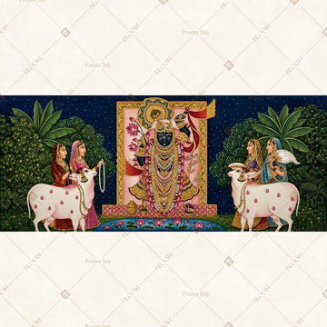 Krishna Temple Garden Border Wide Backdrop