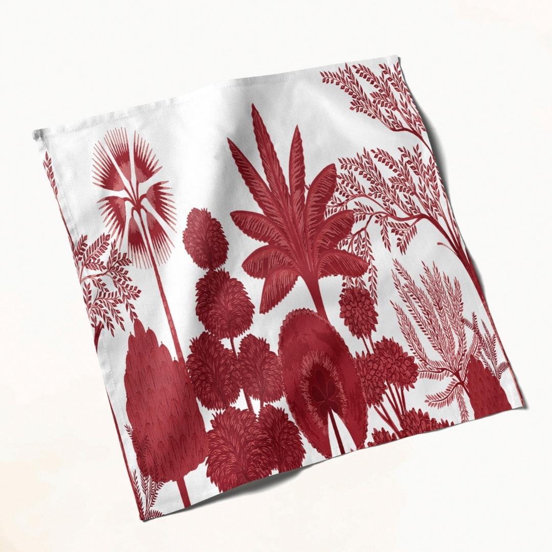 White & Red Botanical: Napkins 18" X 18" - Pack Of 20