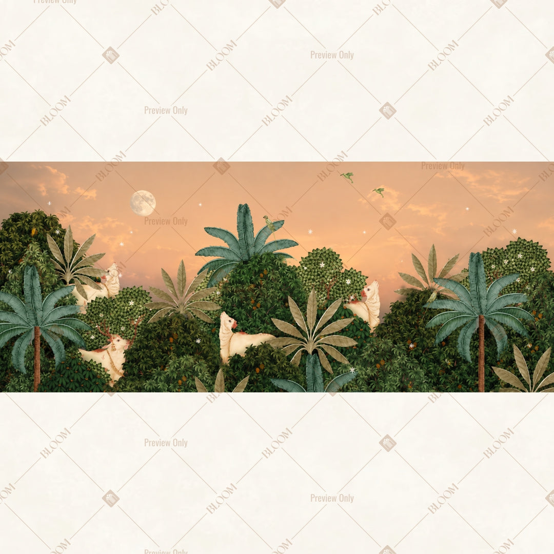 Sunset Tropical Forest Border Wide Backdrop