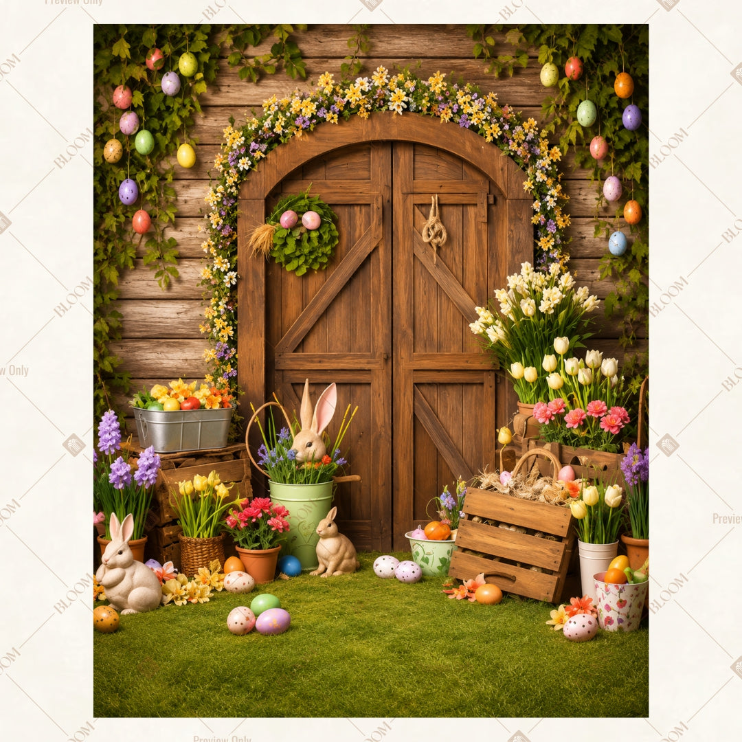 Rustic Garden Wooden Door Portrait Rectangle Backdrop