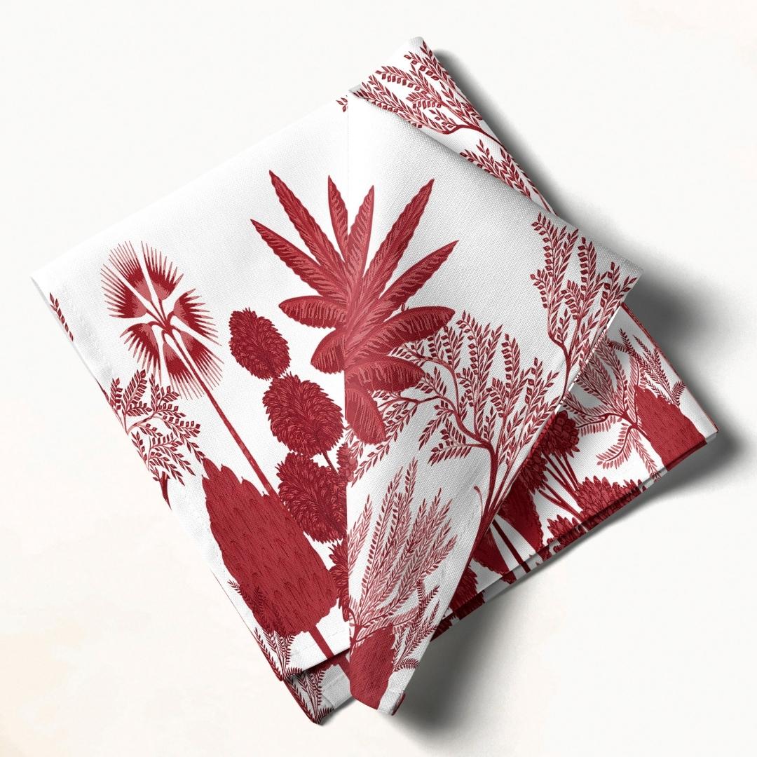 White & Red Botanical: Napkins 18" X 18" - Pack Of 20