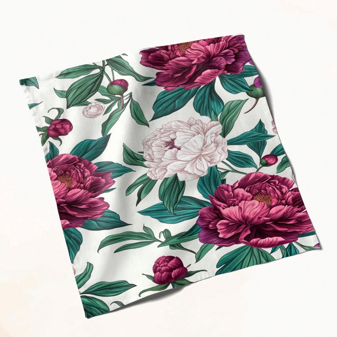White & Burgundy Floral: Napkins 18" X 18" - Pack Of 20