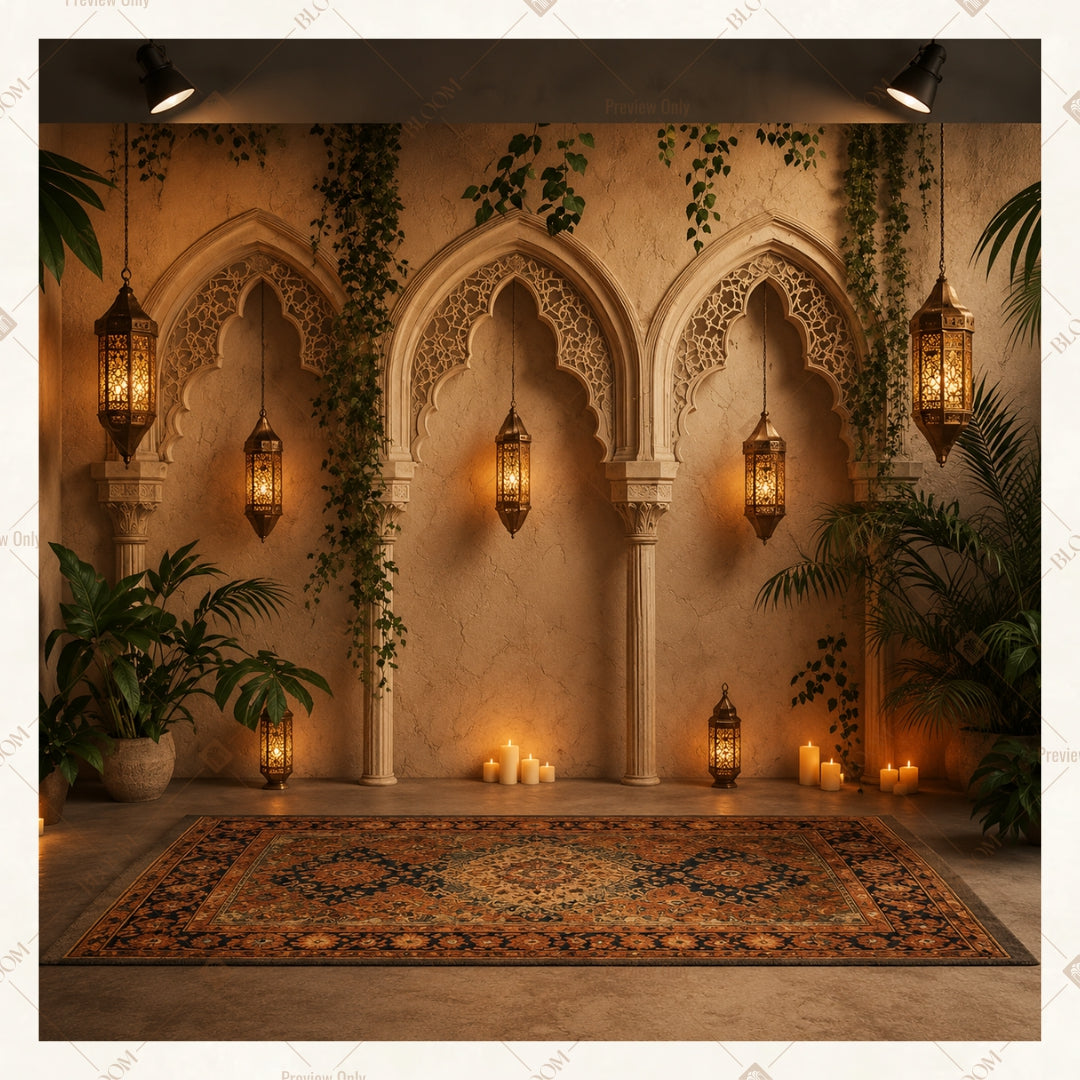 Candlelit Palace Corridor Square Backdrop