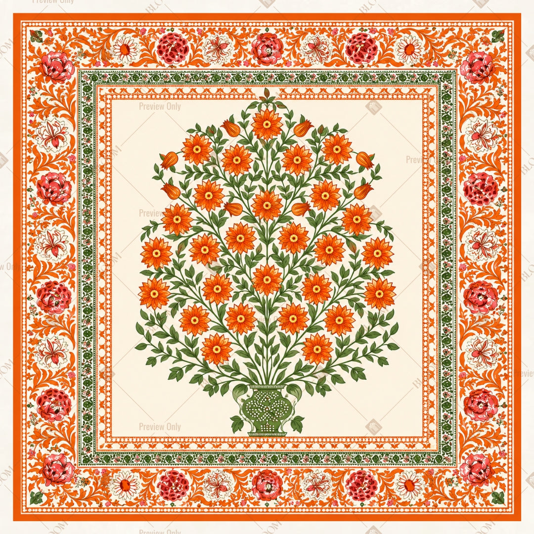 Floral Tree Border Pattern Square Backdrop