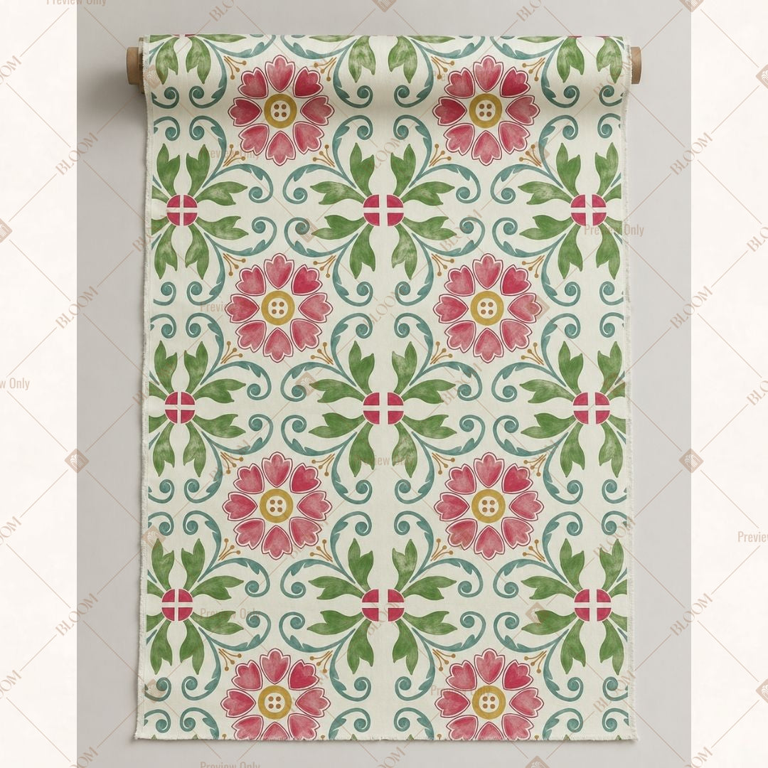 Pink Green Block Print Fabric Pack of 25