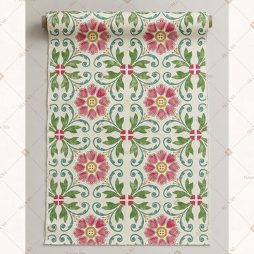 Pink Green Block Print Fabric Pack of 25